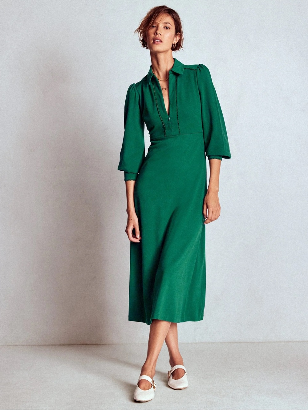Boden Zip Up Ponte Midi Dress